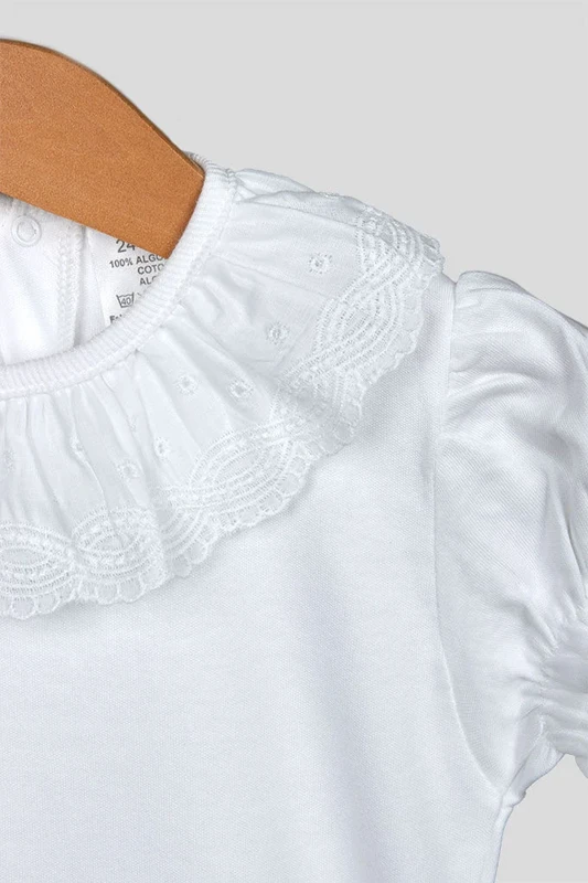 Babybroderet bodysuit med flæsekrave, kortærmet, pige