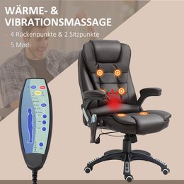 Silla de oficina con función de masaje, función de calor, altura regulable, función de inclinación, silla de oficina de masaje, blanco crema + negro