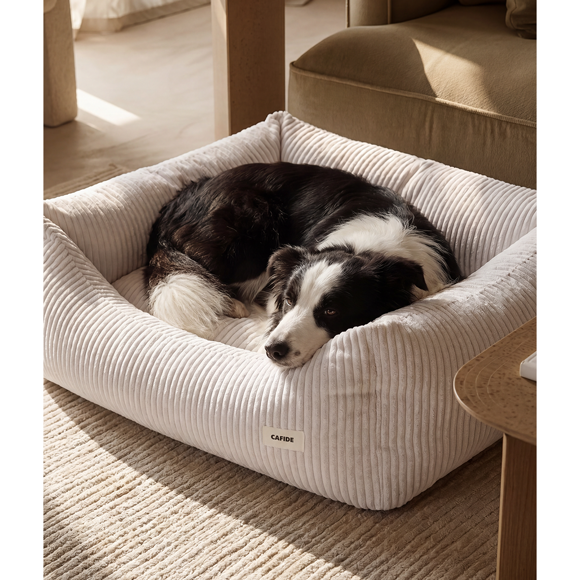 Bone White Corduroy Dog Bed, Snozy