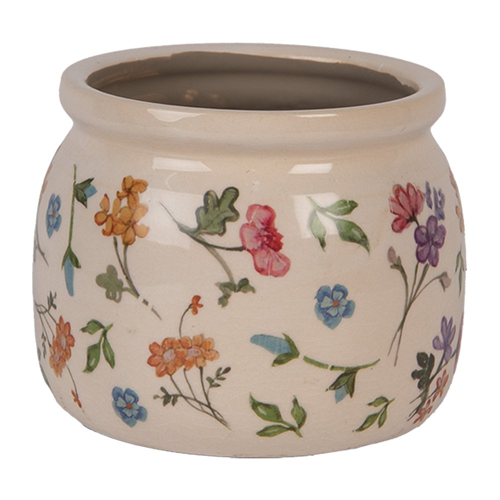 Bloempot Ø 12x10 cm Beige Keramiek Bloemen