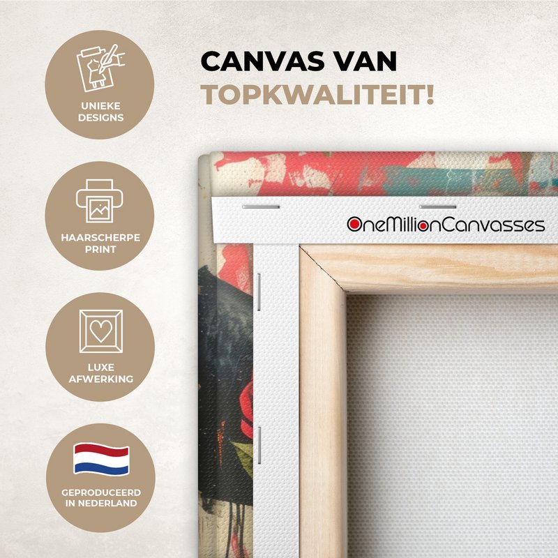 Canvas schilderij - Wanddecoratie Graffiti - Rozen - Handen - Street art - Muurdecoratie woonkamer - Slaapkamer decoratie - Kamer accessoires - Schilderijen op canvas