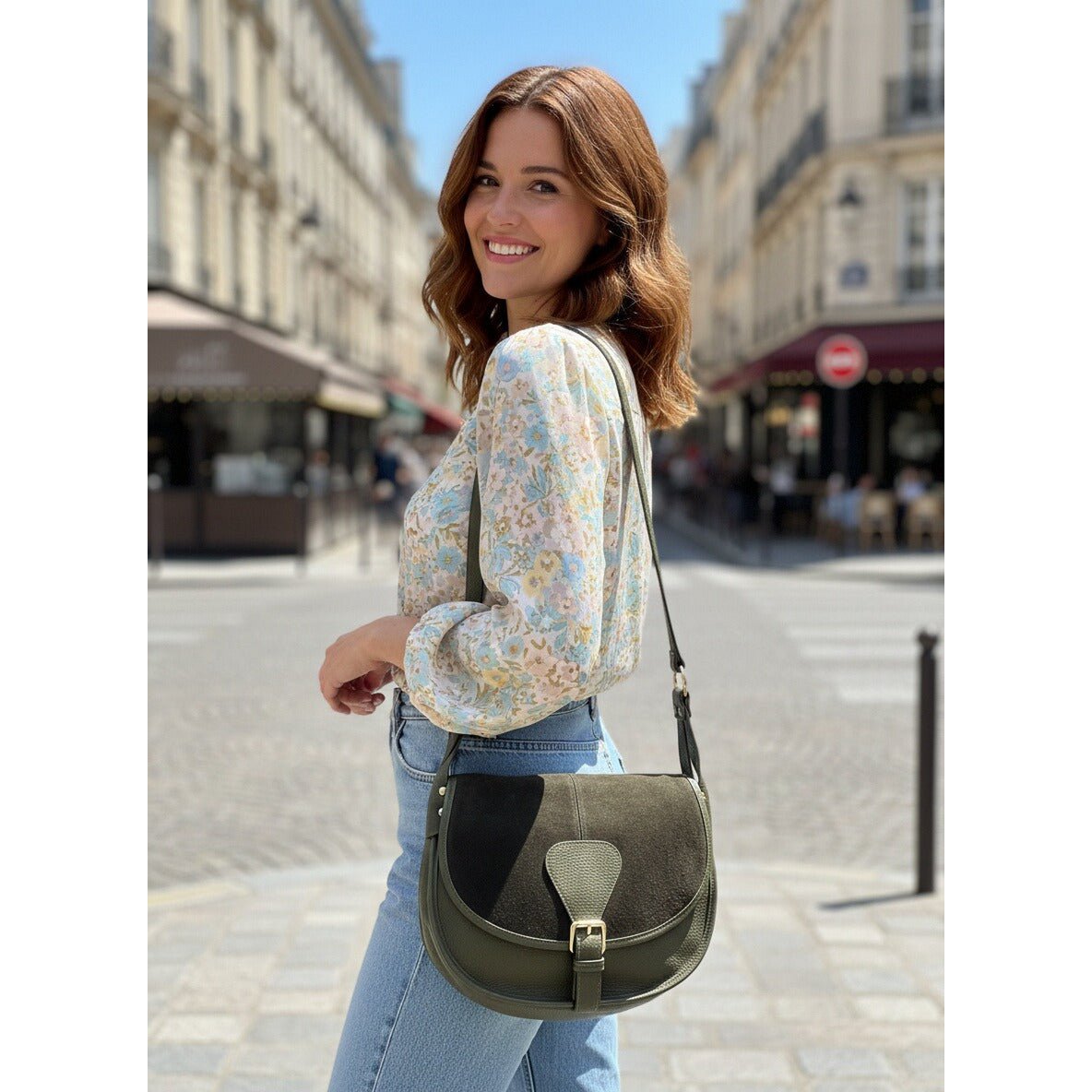 Bolso Saddle para Mujer en Piel Ante, Made in Italy, art. 112642Nuevo