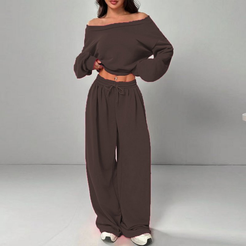 Damesmode slim-fit off-the-shoulder navel effen kleur casual broekpak
