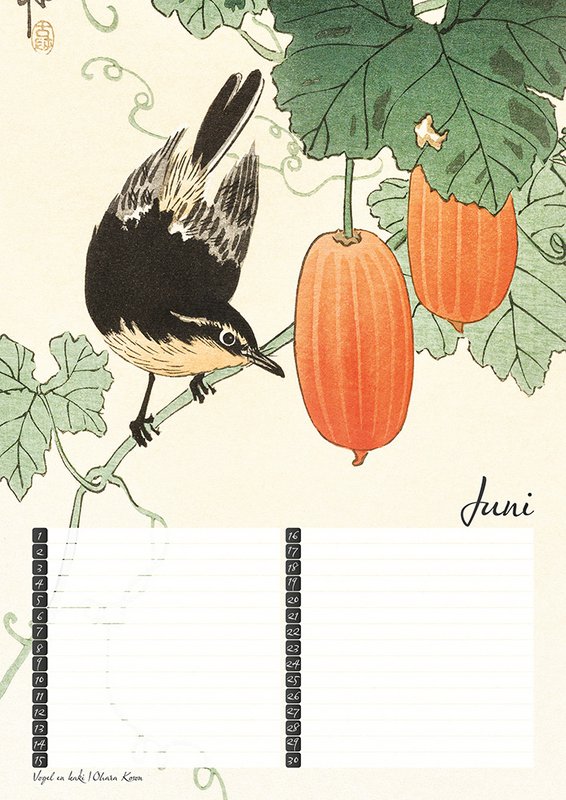 Calendrier d'anniversaire Estampes d'oiseaux du maître japonais Koson