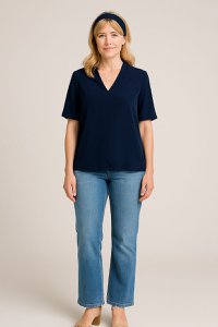 V -collar tunic V -neck - Simple Blue Hard elegance