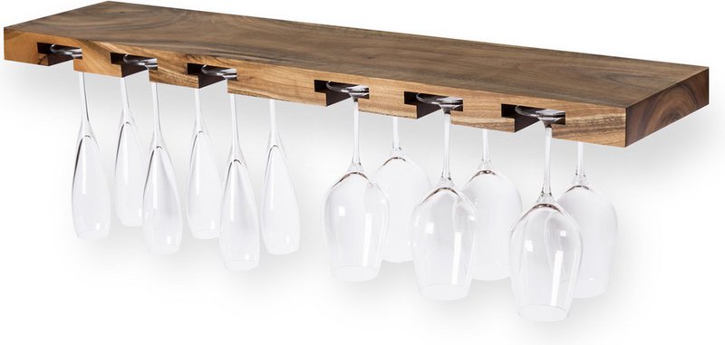 Tu Las™ Handgefertigter Weinglashalter aus Holz für die Wand – 94 x 22 x 4 cm – Langlebiges Glasregal – Nussbaum