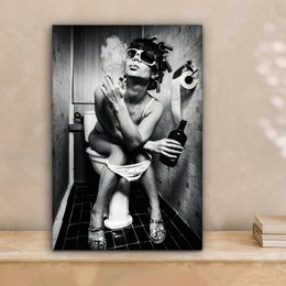Canvas Painting - Wall Decoration Woman - Vintage - Curles - Toilet - Cigarette - Wall Decoration Living Room - Bedroom Decoration - Room Accessories - Canvas Paintings
