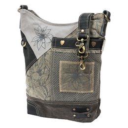 Domelo traditionele tas voor dames - dirndl tas met edelweiss & bloemen - canvas schoudertas zwart grijs - schoudertas voor Oktoberfest, traditionele outfit & dagelijks leven - Doemlo damestas