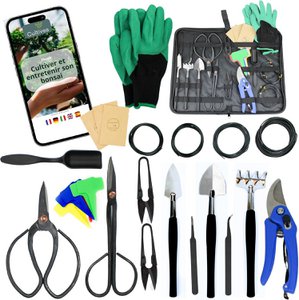 CULTIVEA® Set of 32 Complete Bonsai Tools - Steel Tool - Garden - Bonsai Shears for Maintaining Your Bonsai and Plants - Scissors - Pliers - Bonsai Trimming and Pruning - Aluminum Wire