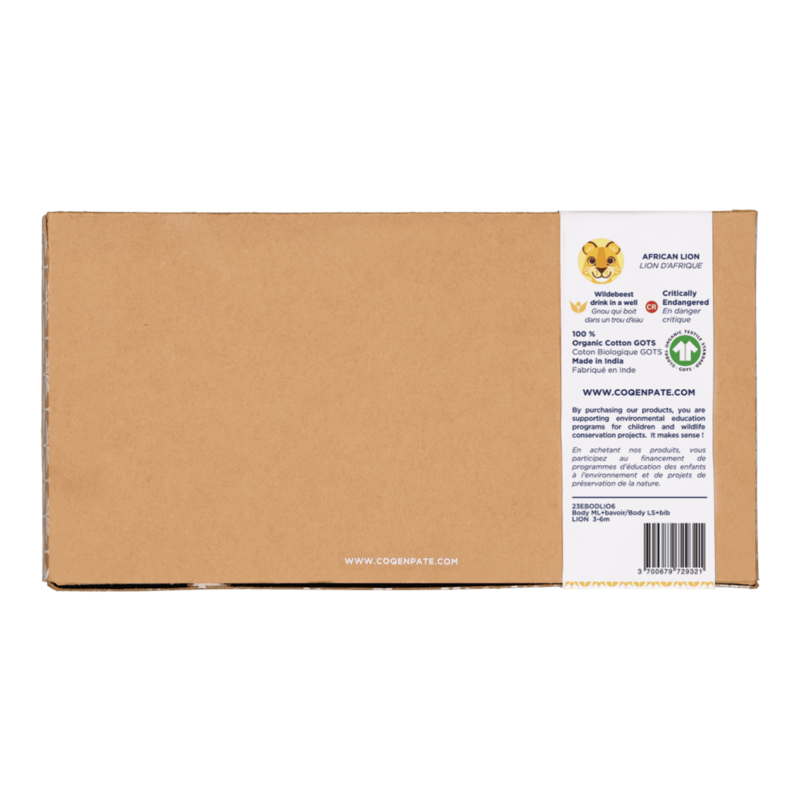 Set Body manches longues & Bavoir | Coton bio | Lion | Cadeau naissance