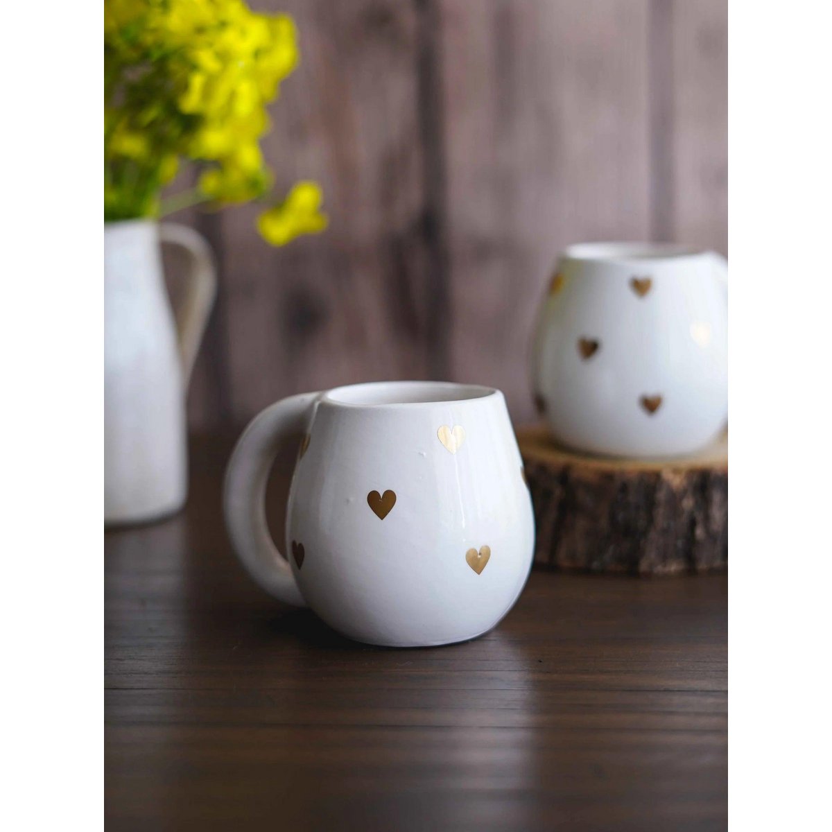 Taza Corazones Dorados – Cerámica Artesanal Fabricada en Portugal