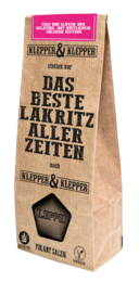 This spicy, salty licorice is the best licorice of all time. The package features bold, rustic typography and a simple black and white design, giving it a premium, artisanal appearance.