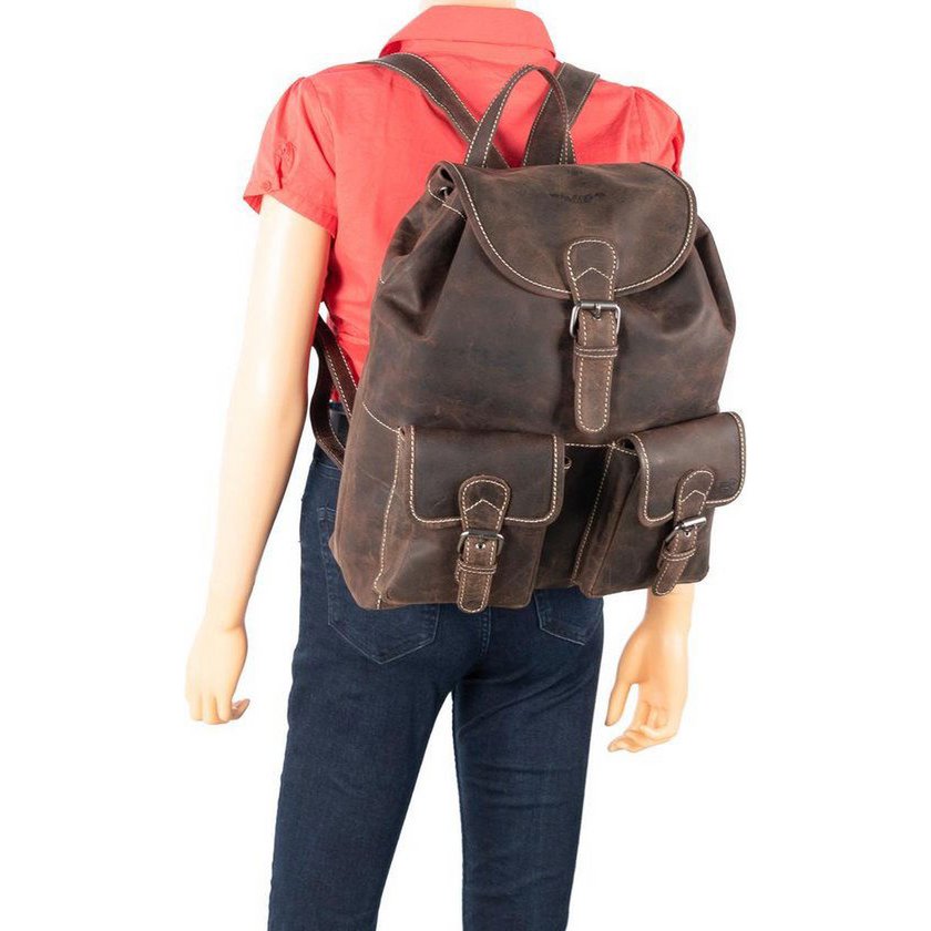 Amplia mochila de cuero de búfalo marrón oscuro: mochila resistente y práctica con suficiente espacio de almacenamiento, ideal para uso diario y aventuras.