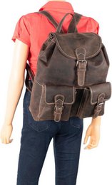 Geräumiger Rucksack aus dunkelbraunem Büffelleder - robuster und praktischer Rucksack mit ausreichender Stauraum, ideal für den täglichen Gebrauch und Abenteuer.