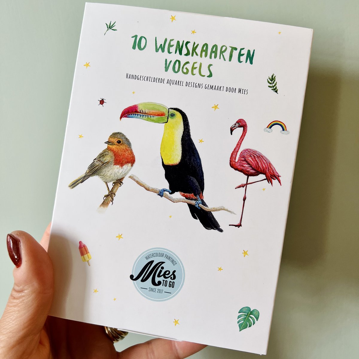 10 lykønskningskort fugle med kuvert