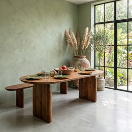 Bullnose mango wood dining table brown - closed base