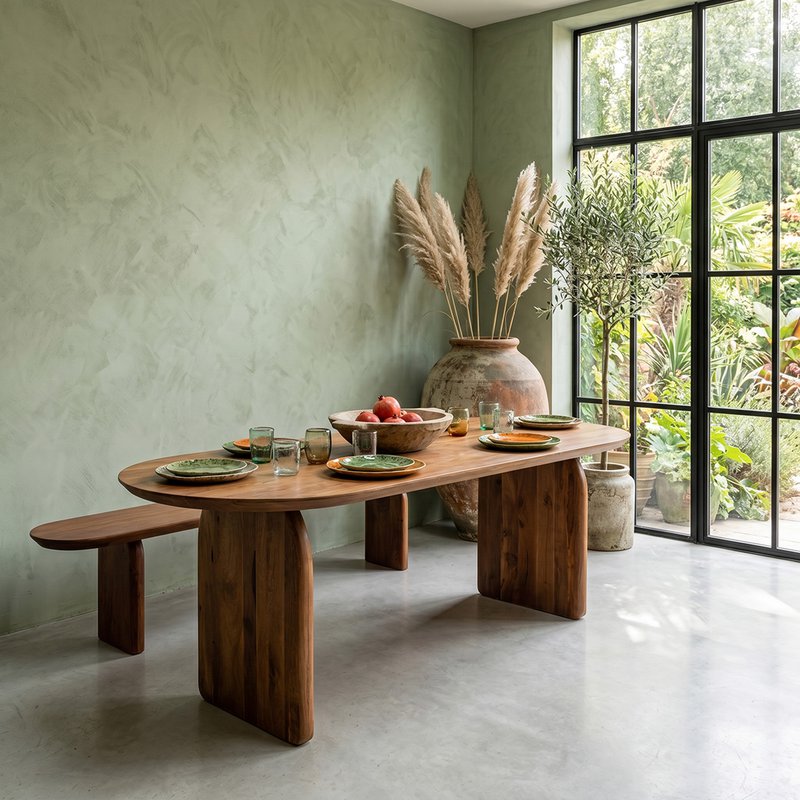 Bullnose mango wood dining table brown - closed base