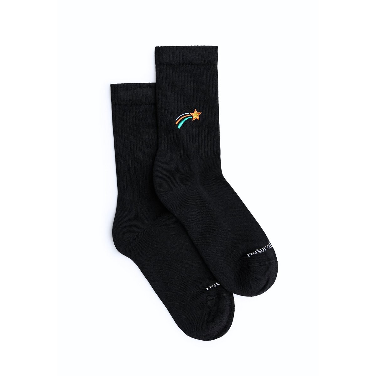 Organic Shooting Star Socks - Black tennis socks with embroidered shooting star