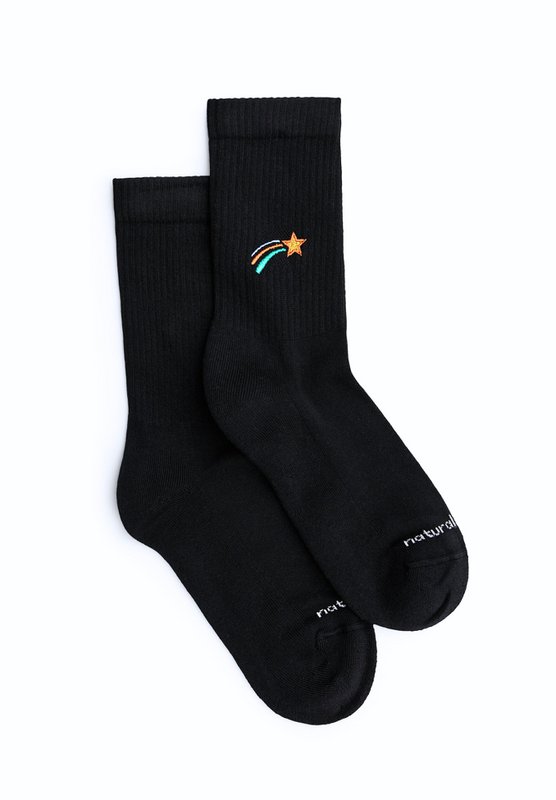 Organic Shooting Star Socks - Black tennis socks with embroidered shooting star