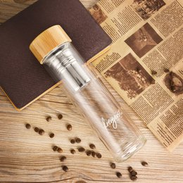 Tea bottle made of double-walled borosilicate glass, with removable tea strainer, 500ml