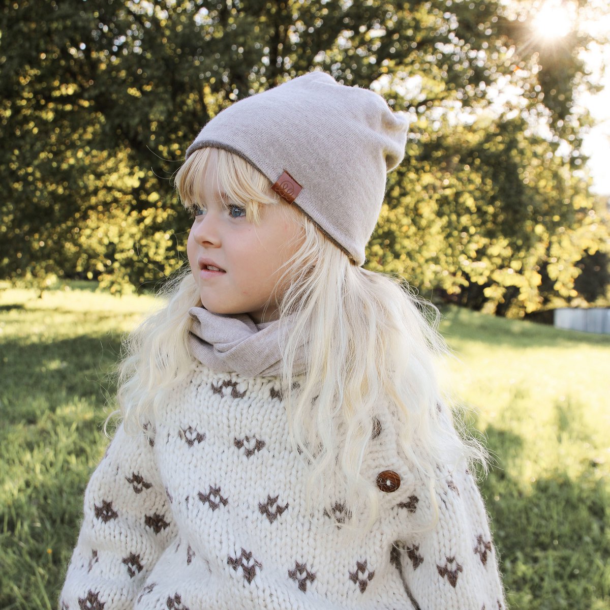 Bonnet réversible mérinos - jeans-beige