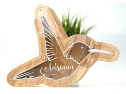 Wooden Piggy Bank Hummingbird