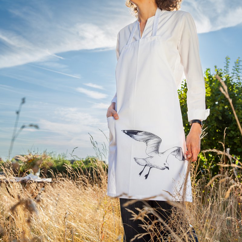Cooking apron white with seagull