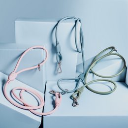 A weatherproof dog leash in a stylish "loft" design, available in pink, blue, and sage green colors.