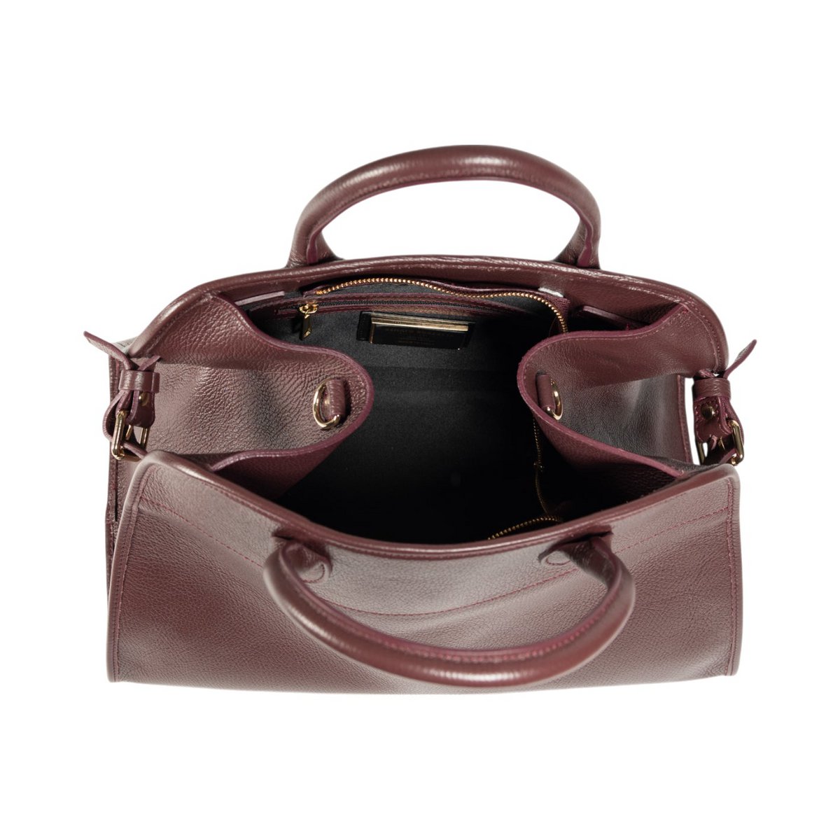 RB1032X | Sac à main féminin de Frida en cuir de True en Italie. ACCESSOIRES MÉTALES GOLD LUCID - Couleur Bordeaux - Dimensions: 43 x 29 x 24 + 12 cm (Handle Light)
