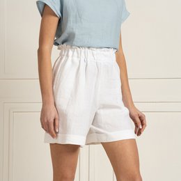 100% Linen Shorts Demi Pure White