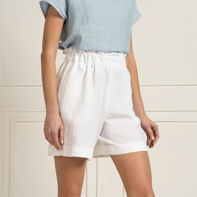100% Linen Shorts Demi Pure White