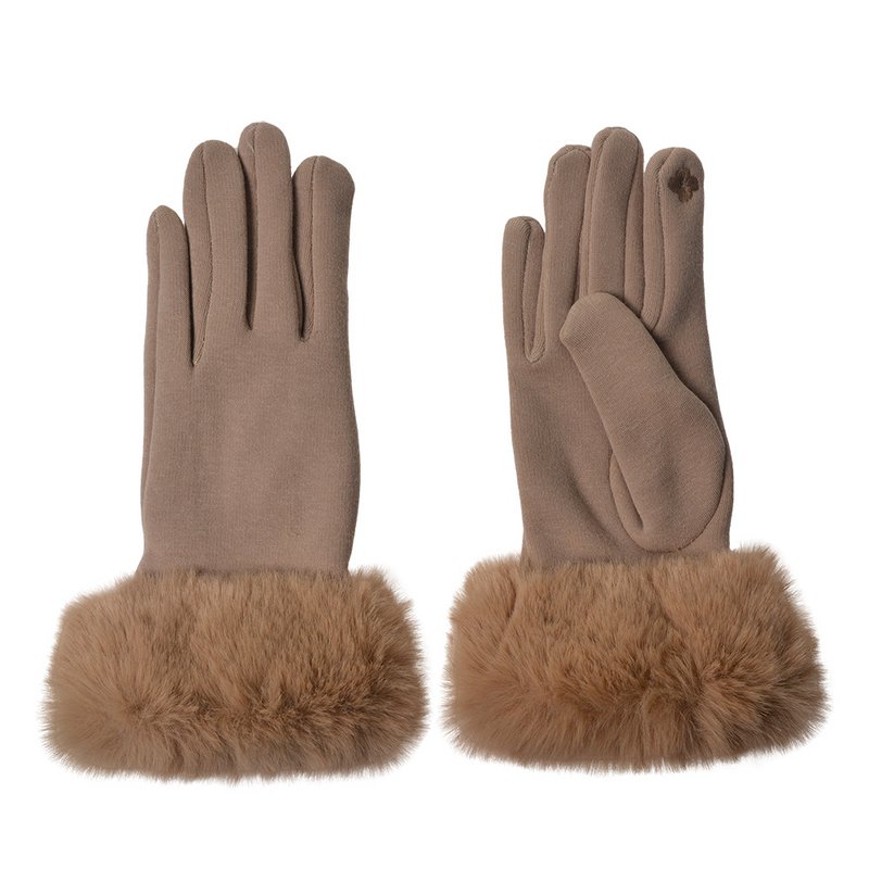 Handschuhe mit Kunstfell 8x24 cm Beige Baumwolle