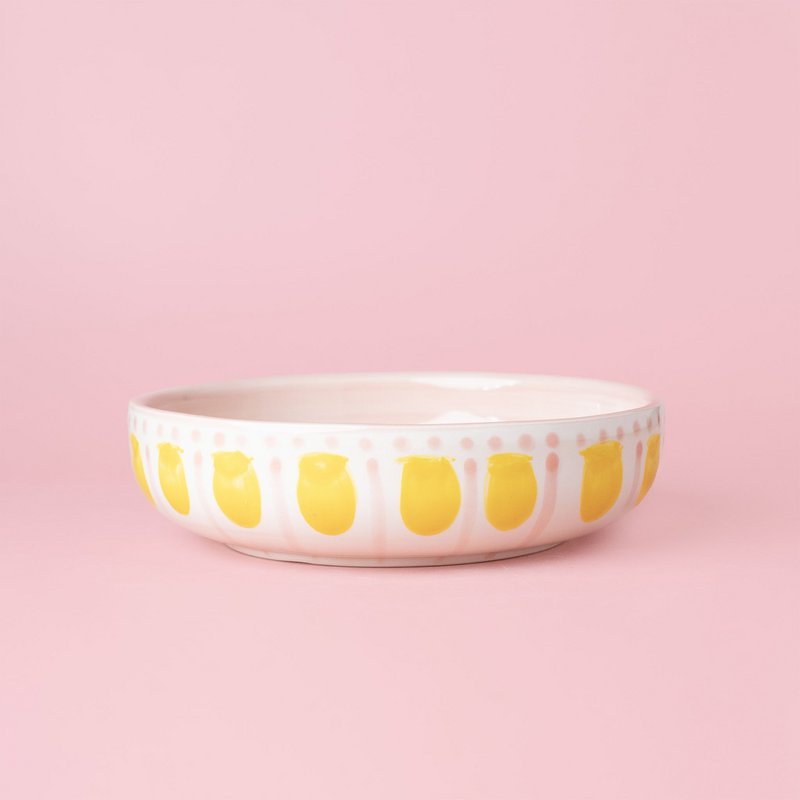 Piatto in ceramica grattugia aglio - Rosa e Giallo - Valentina grande