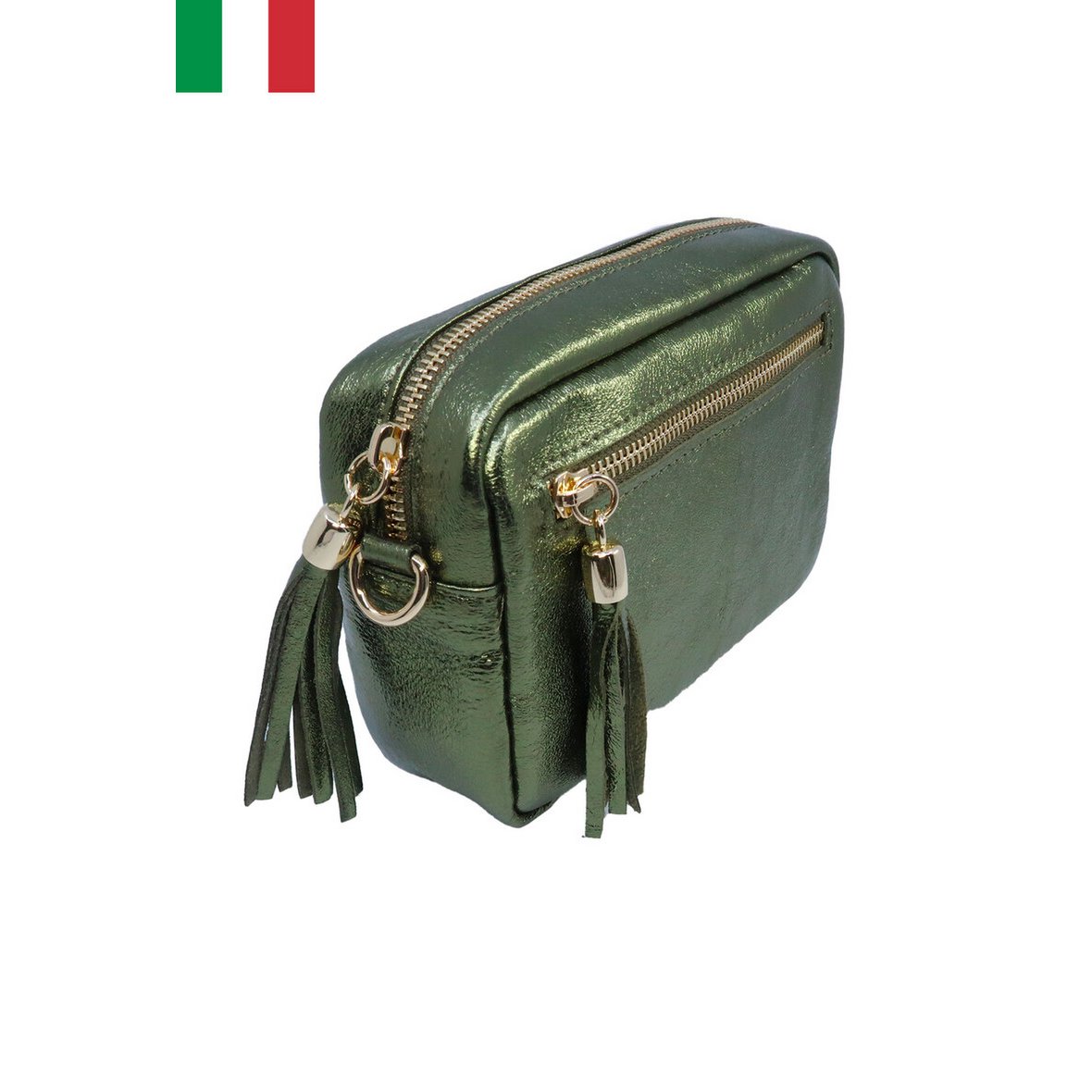 Iriserende leren schoudertas met metalen sluiting Made in Italy