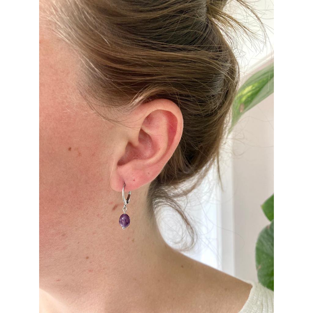 Natural Stone Earrings Stainless Steel gold/silver 'Amethyst'