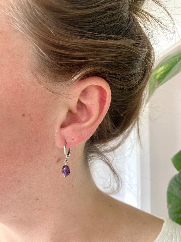 Natural Stone Earrings Stainless Steel gold/silver 'Amethyst'