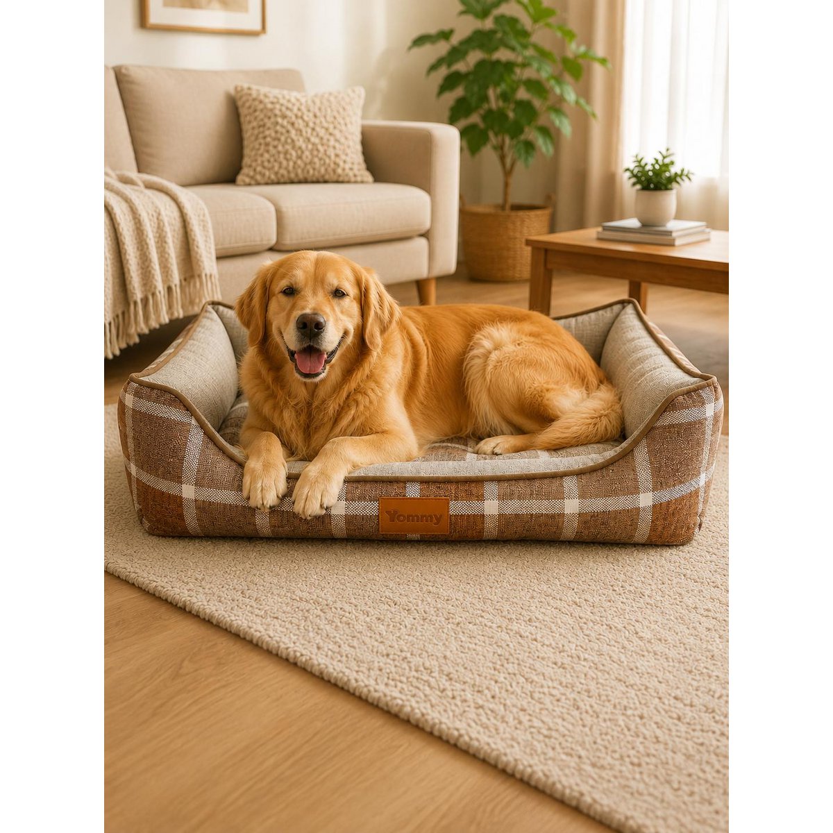 Yommy verkoelend huisdierbed voor honden en katten, ademend en anti-vocht tweekleurig geruit linnen huisdierbed, 4-seizoenen zomer/winter koelmat, wasbare en resistente antislipbasis, 3 kleuren en 3 maten