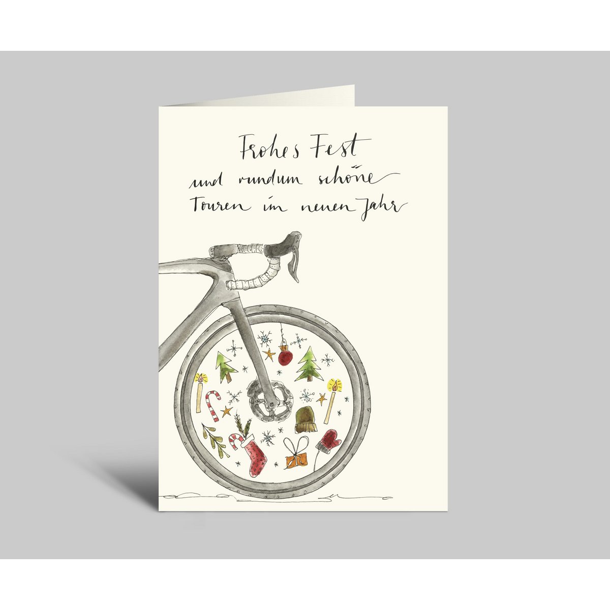 Weihnachtskarte für Rennradfahrer | Frohes Fest | Rennrad mit Weihnachtsdeko