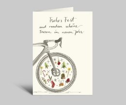 Tarjeta de Navidad para ciclistas de carreras | Felices fiestas | Bicicleta de carreras con adornos navideños.