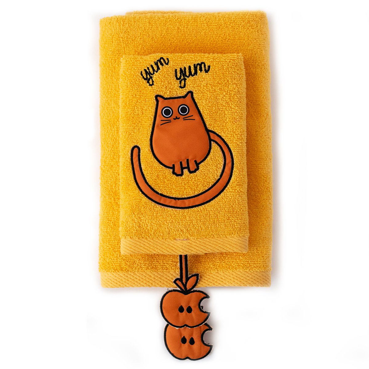 Milk & Moo Kinderhandtuch-Set mit 2 Chubby Cat, %100 Baumwolle