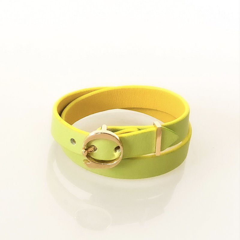 DUO TWIST læderarmbånd Gul - Lime