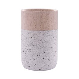Small wooden flower vase - speckled white