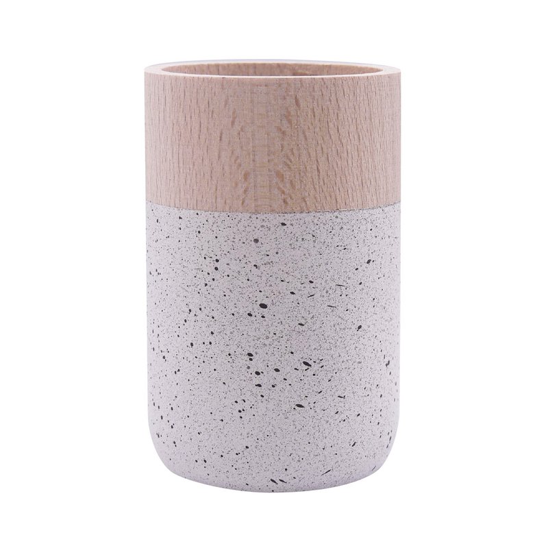 Small wooden flower vase - speckled white