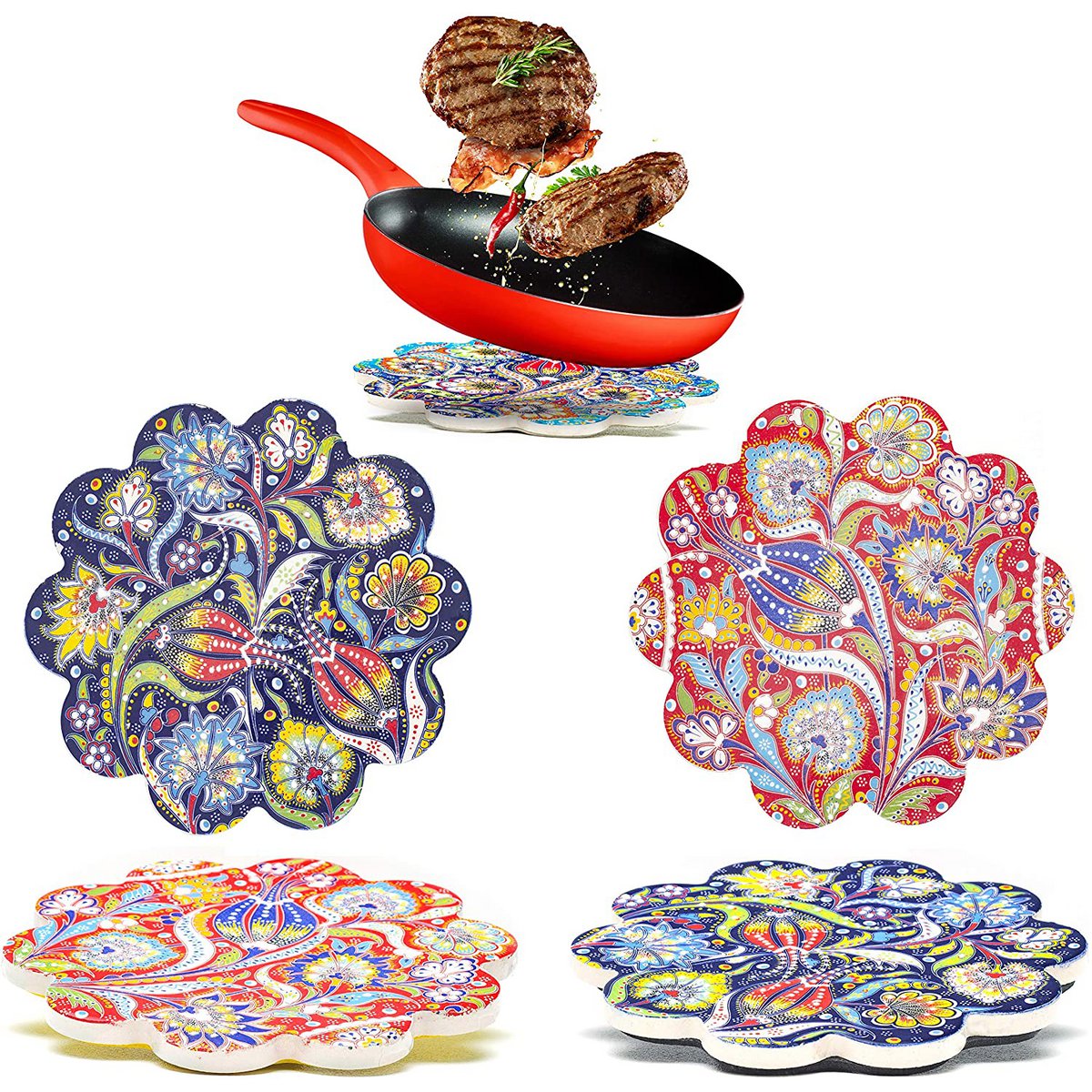 Juego de 2 manteles individuales de cerámica, salvamanteles grandes, 18 cm