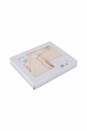 Conjunto Bebé 3 Piezas Punto Textura Crudo con Pompón