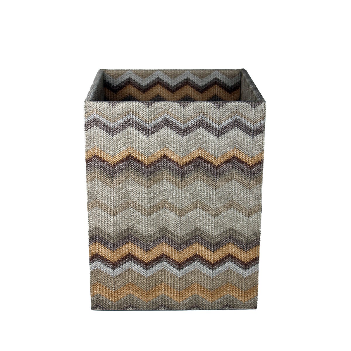 Corbeille à papier motif carré zigzag marron poubelle simili cuir