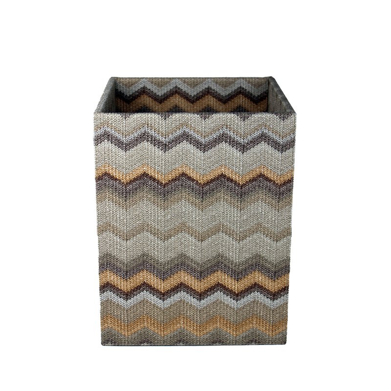 Corbeille à papier motif carré zigzag marron poubelle simili cuir