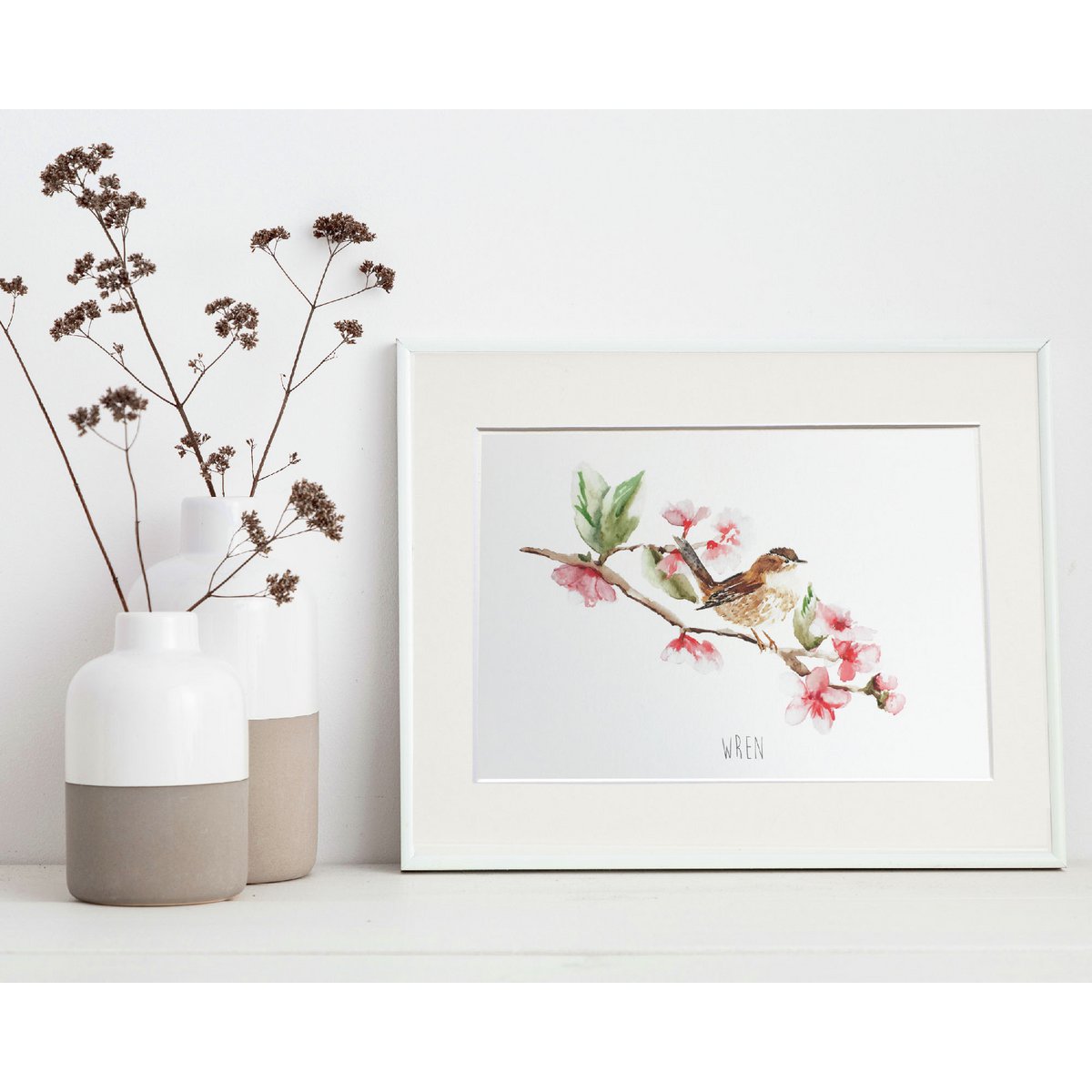Wren Garden Bird and Blossom Wall Print