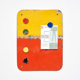 Magnetic board made from recycled oil drums with 5 colorful magnets