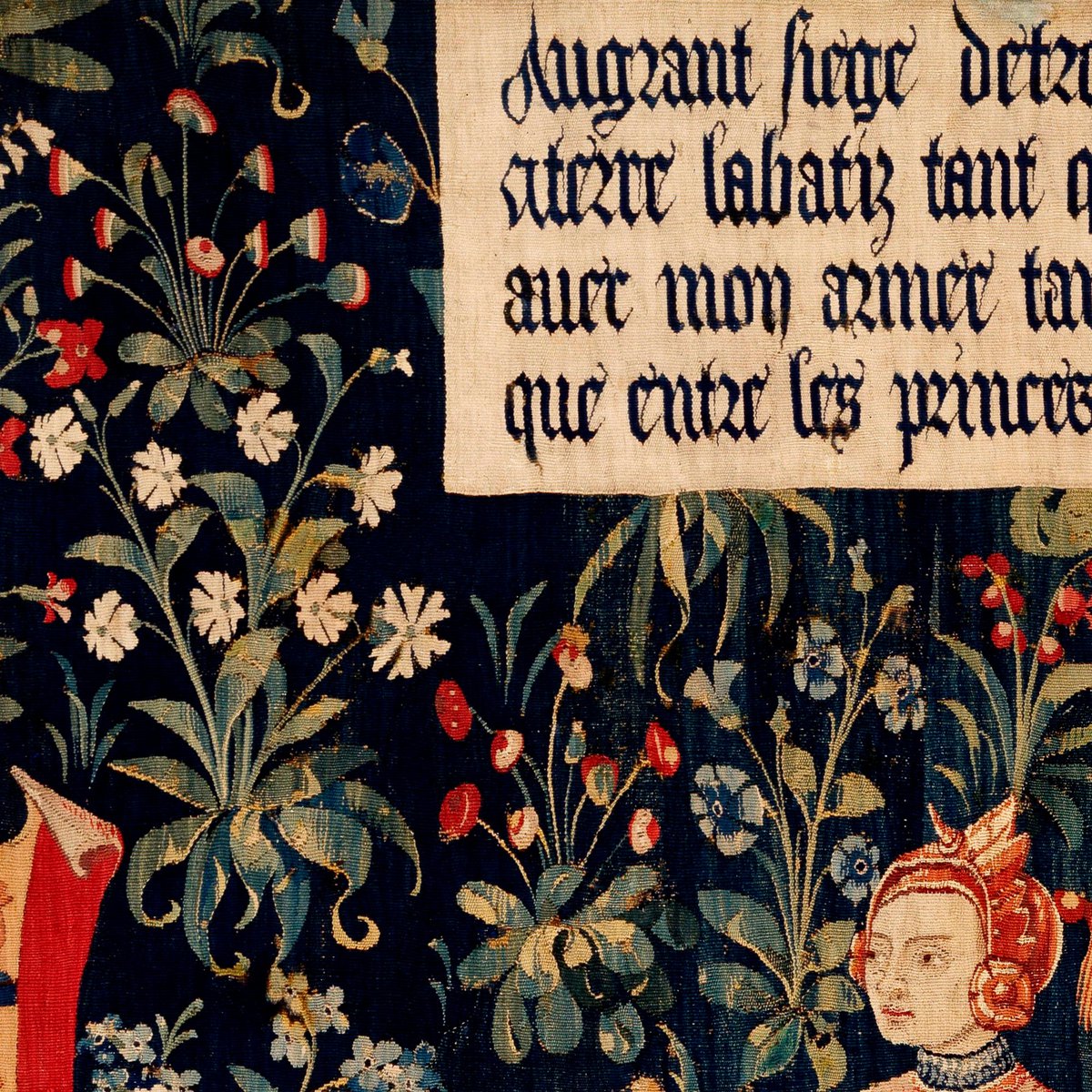 Tapisserie murale médiévale Amazon Queen Millefleurs — Navy Floral Warrior | MEV012